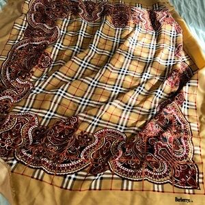 Burberry Beige Plaid Scarf with Paisley Accents